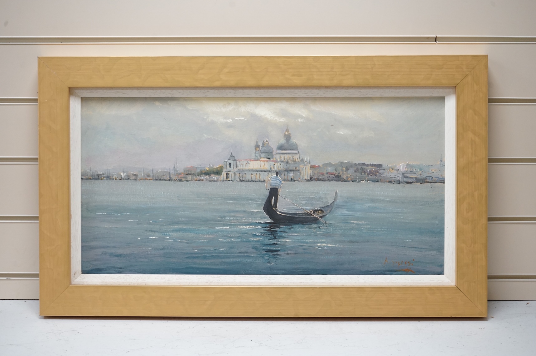 A. Sipessi ?, Contemporary oil on canvas, Venetian scene with gondola, signed, 29 x 59cm
